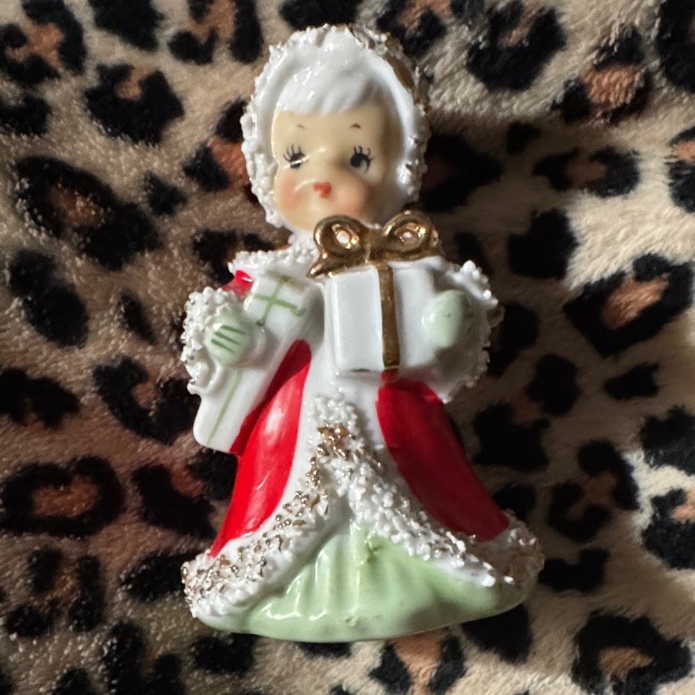 Lefton Holiday Ornament bell with Red and Gold Accents.